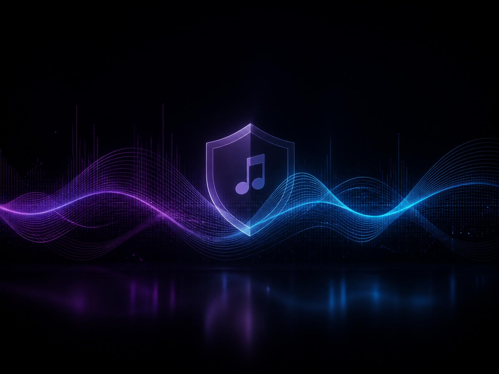 Abstract AI music waveform and licensing shield